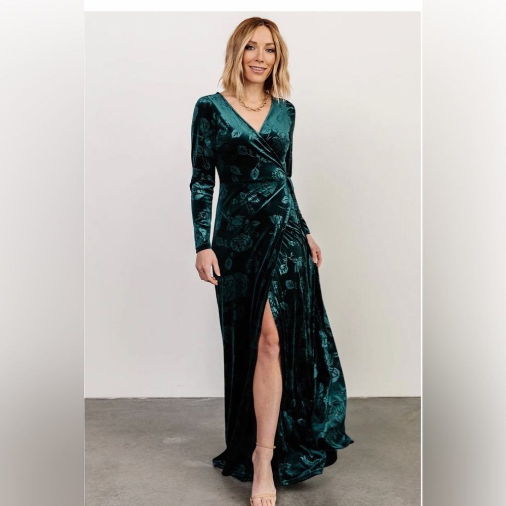 Baltic Born Green “Velvet” dress with flowers